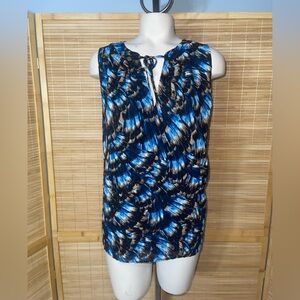 WHBM navy blue abstract print sleeveless blouse top shirt woman’s Large